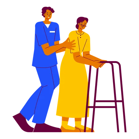 Infirmière aidant une femme âgée  Illustration