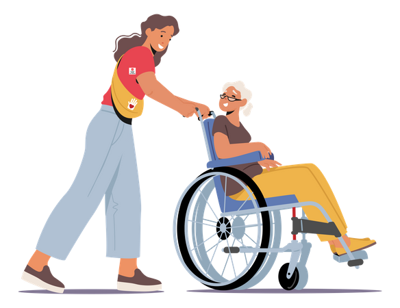 Infirmière aidant une femme handicapée  Illustration