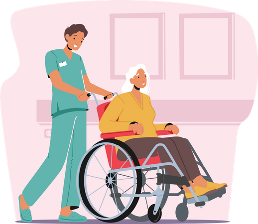 Infirmière aidant une femme handicapée  Illustration