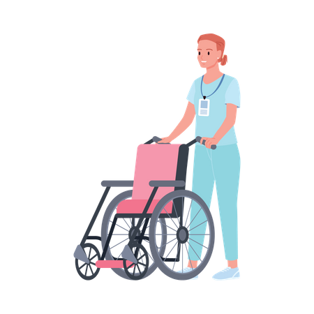 Infirmière avec fauteuil roulant  Illustration