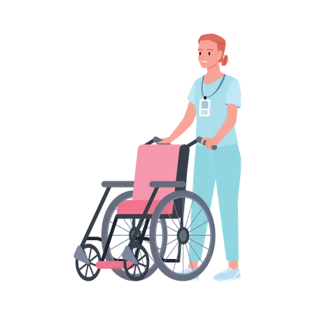 Infirmière avec fauteuil roulant  Illustration