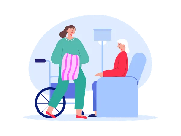 Infirmière aidant une femme handicapée  Illustration