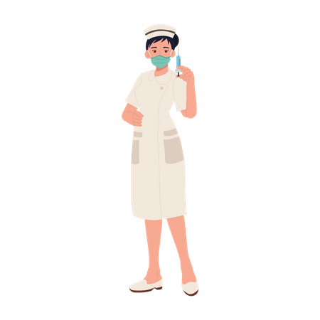 Infirmière portant un masque avec une seringue  Illustration
