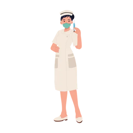 Infirmière portant un masque avec une seringue  Illustration
