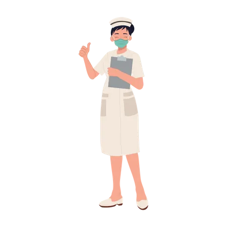 Infirmière portant un masque et montrant le pouce vers le haut  Illustration