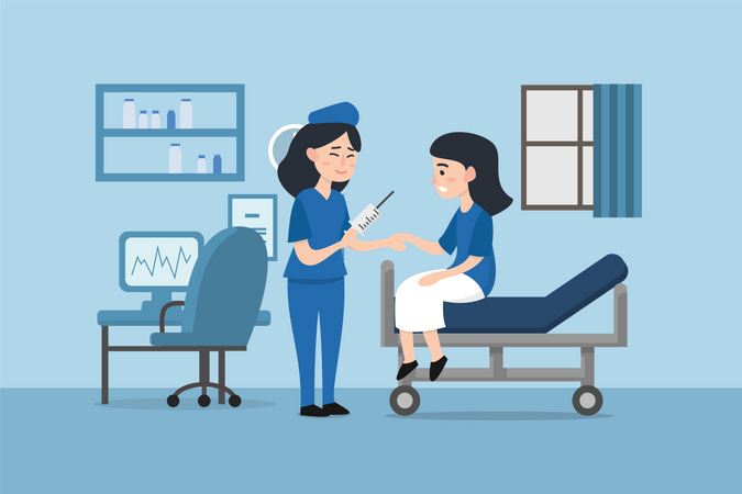 Infirmière prélevant un échantillon de sang d'un patient  Illustration