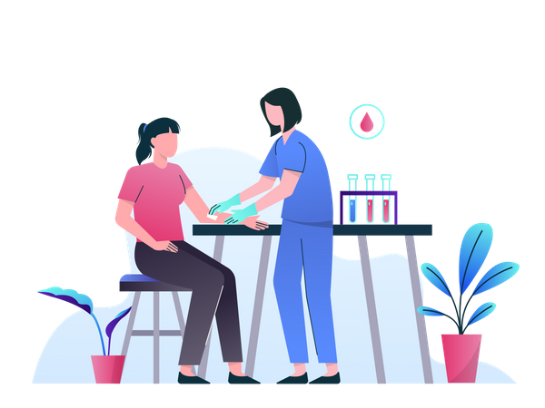 Infirmière prélevant un échantillon de sang d'une patiente  Illustration