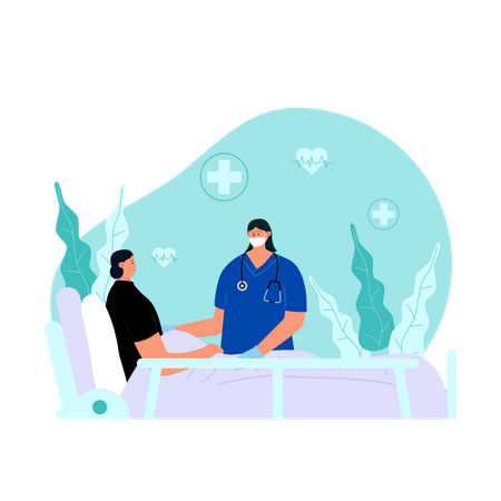 Femme médecin visitant un jeune patient à l'hôpital  Illustration