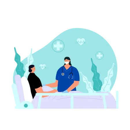 Femme médecin visitant un jeune patient à l'hôpital  Illustration