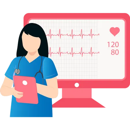 Infirmière signalant la fréquence cardiaque  Illustration