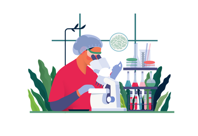 Infirmière vérifiant un échantillon de sang en laboratoire  Illustration