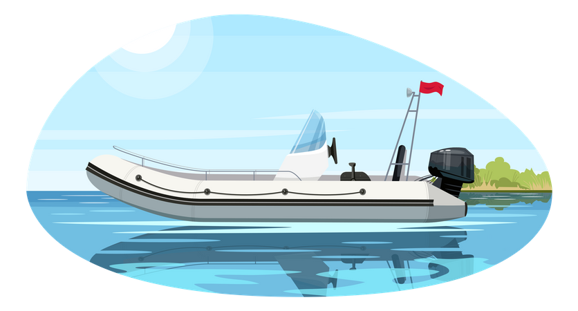 Inflatable boat with engine  Illustration