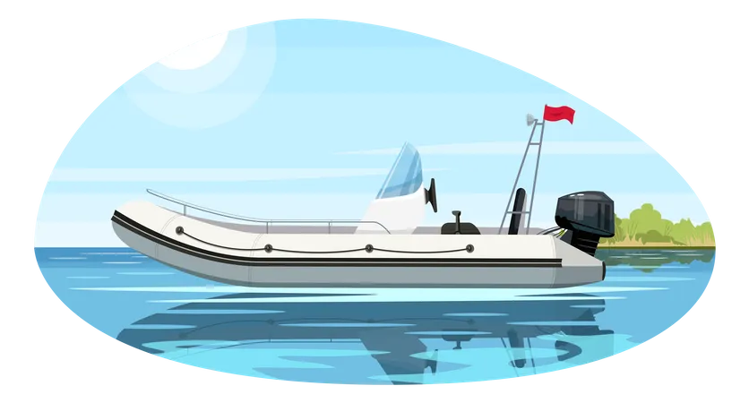 Inflatable boat with engine  Illustration