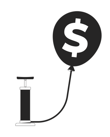Inflation avec ballon et pompe à dollars  Illustration