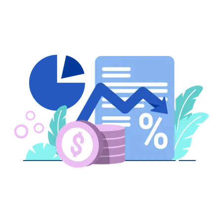 Inflation Report Icon Flat Illustration For Business Finance Chart Percent Coin Dollar Bill Perfect For Ui Ux Design Web App Branding Projects Advertisement Social Media Post Illustration