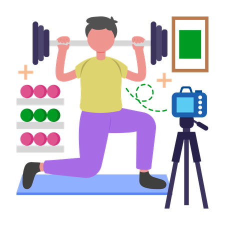 Influencer de fitness haciendo un vídeo de gimnasio  Ilustración