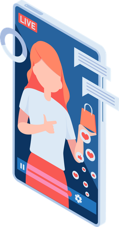 Influencer de redes sociales revisando producto  Ilustración