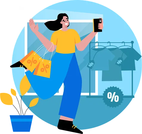 Influencer femenina que crea contenido de compras  Ilustración