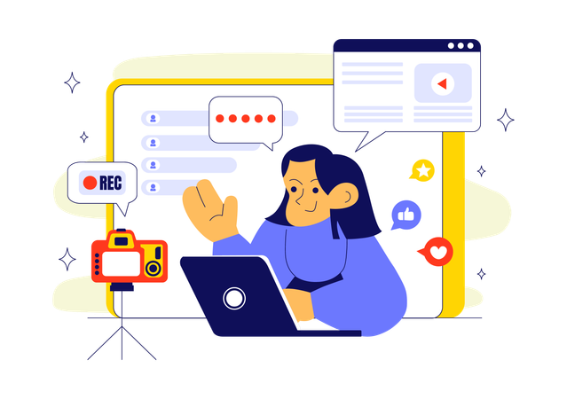 Influencer macht Live-Aufnahme eines Vlogs  Illustration