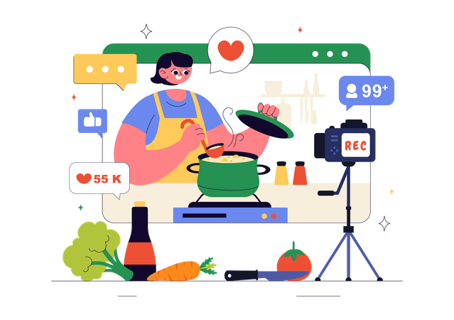Influencer making Cooking Vlog  Illustration