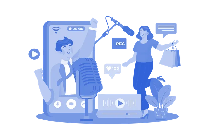 Influencer marketers collaborate with social media influencers  イラスト