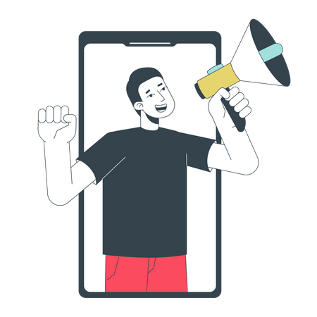 Premium Vector  Influencer marketing concept with man holding megaphone  with social media logo and arrow graphic