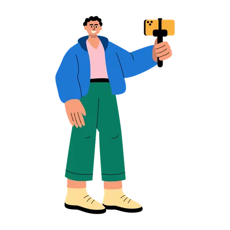 Influencer masculino haciendo vlogs  Ilustración
