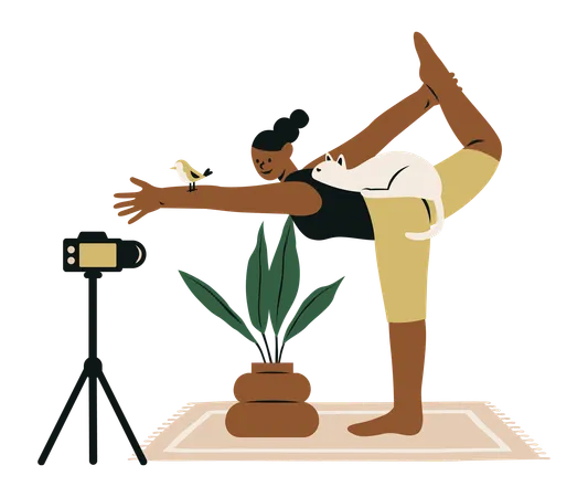 Influencer de yoga con mascota  Ilustración