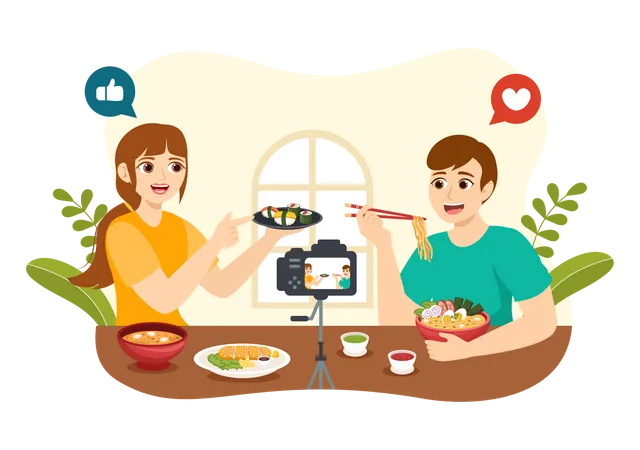 Influencers doing food review  Illustration