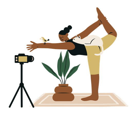 Influenceur yoga avec animal de compagnie  Illustration