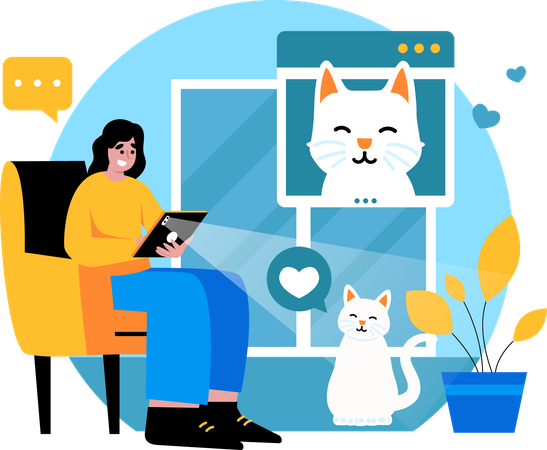 Une influenceuse crée du contenu sur son chat  Illustration