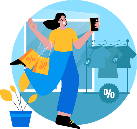 Une influenceuse crée du contenu shopping  Illustration