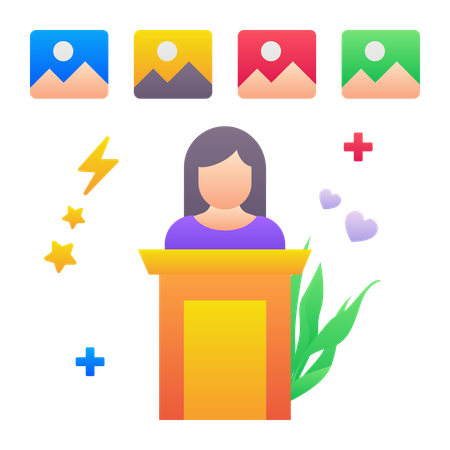 Influenceuse féminine présentant des photos  Illustration