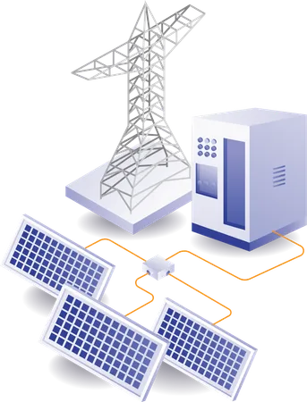 Flujo de electricidad infográfica ecológica y ecológica a partir de energía de paneles solares  Ilustración