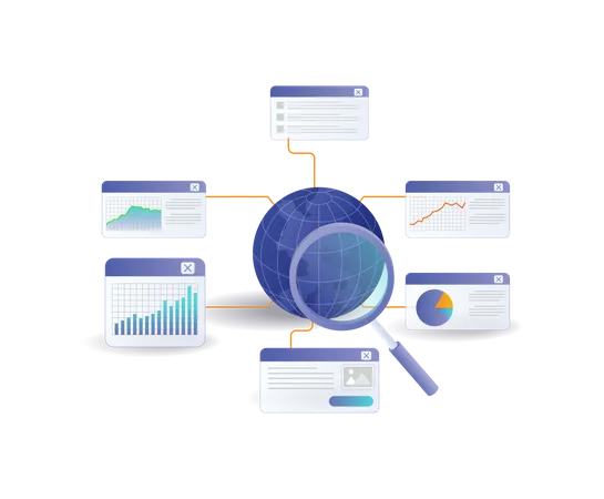 Análisis de datos empresariales infográficos mundiales.  Ilustración