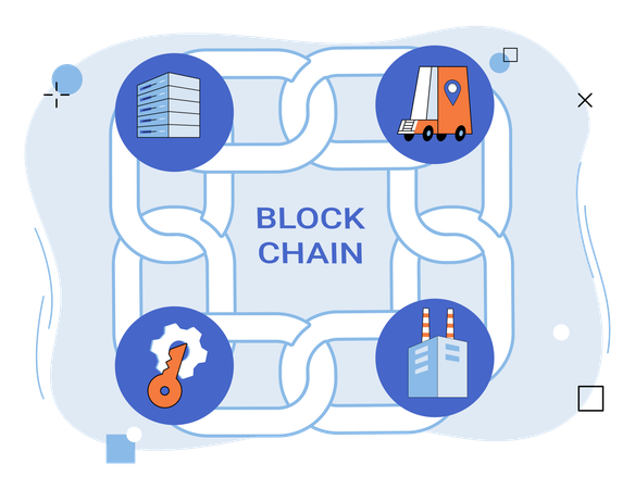 . Informationen fließen sicher durch das digitale Ökosystem der Blockchain-Industrie  Illustration