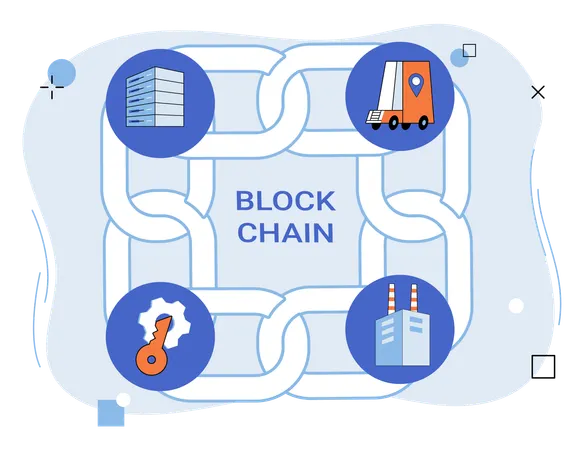 . Informationen fließen sicher durch das digitale Ökosystem der Blockchain-Industrie  Illustration