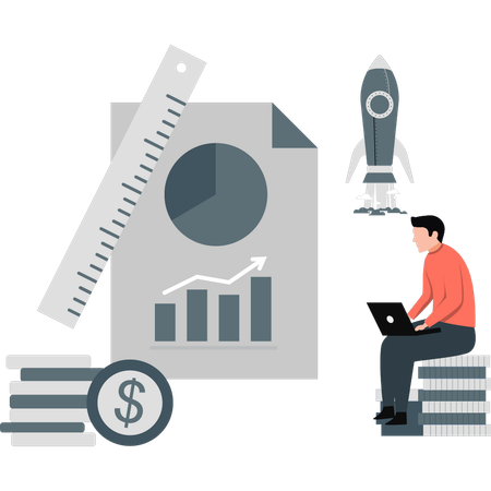 Hombre haciendo un informe analítico de datos  Ilustración