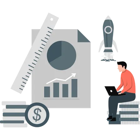 Hombre haciendo un informe analítico de datos  Ilustración