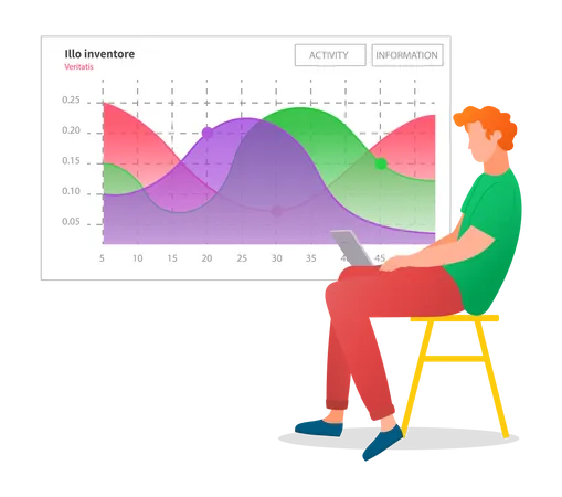 Informe de análisis de hombre con datos.  Ilustración