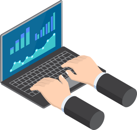 Informe financiero en línea en la computadora portátil  Ilustración