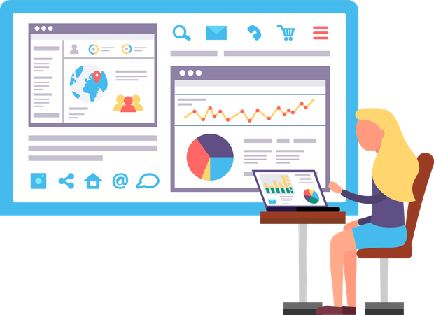 Informe gráfico de crecimiento de redes sociales de sitios web  Ilustración