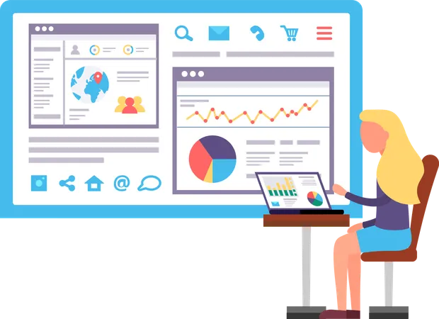 Informe gráfico de crecimiento de redes sociales de sitios web  Ilustración