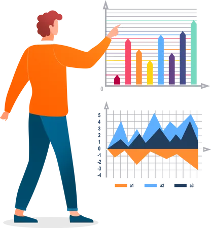 Informe gráfico de estadísticas de investigación del trabajador  Ilustración