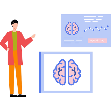 Doctor mirando el informe del cerebro  Ilustración