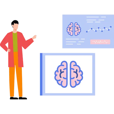 Doctor mirando el informe del cerebro  Ilustración