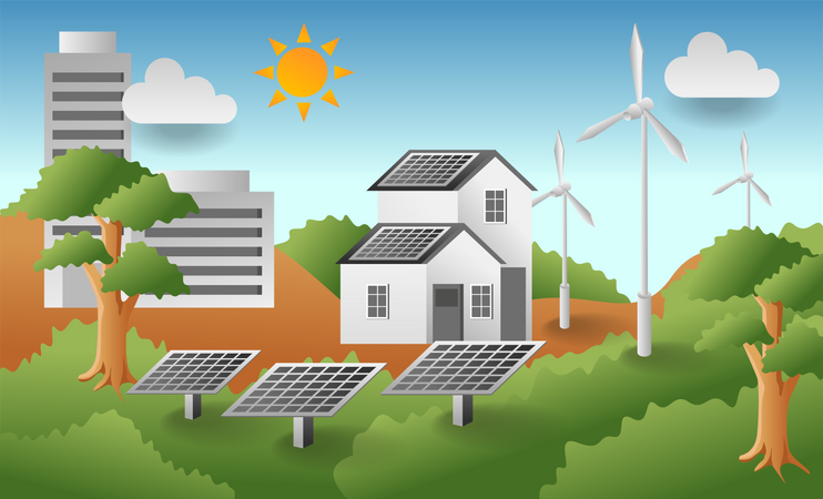 Infraestrutura alimentada por energia renovável  Ilustração