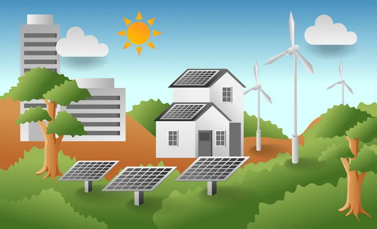 Infrastructure powered by renewable energy  Illustration