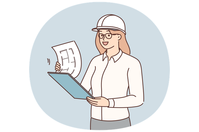 Ingeniera con plano en el sitio  Ilustración