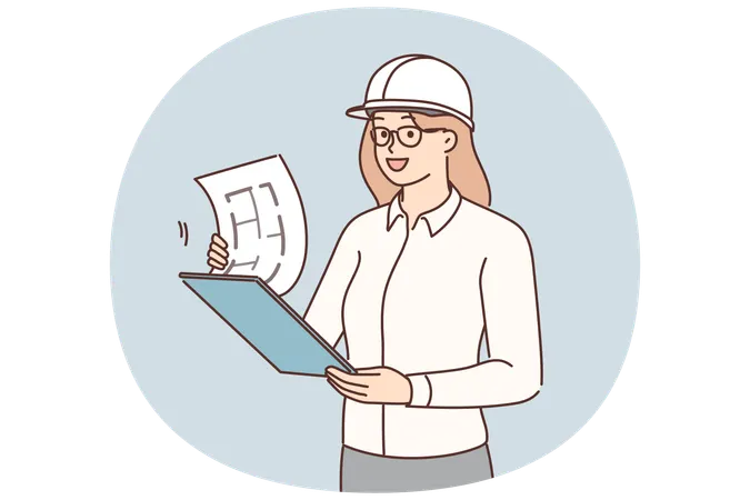 Ingeniera con plano en el sitio  Ilustración
